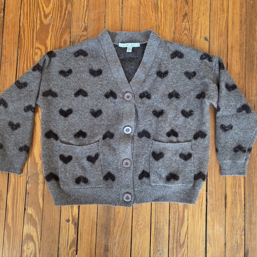 Blue Sol Women's Cozy Valentines Gray Heart Pattern Cardigan